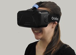 woman wearing virtual reality console